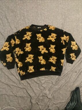 Black and Gold Plush Patterned Men's Sweater